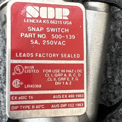 Used SOR Inc 9AH-EF5-A4-C1A Pressure Switches California US | Davliegogo LLC #1707008