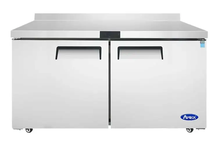 New | in-Stock Atosa New Atosa MGF8414GR 60" Worktop (2) Door Freezer w/ Backsplash Worktop Freezers Illinois US | Falcon Restaurant Supply #1375423
