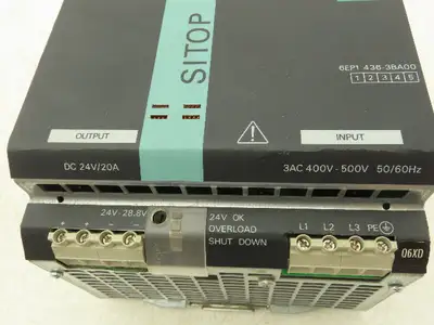 Siemens 6EP1436-3BA00 Sitop Power Supply 24VDC 20A Out 48VAC 3Ph 1.3A In
