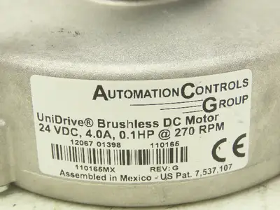 Automation Controls 100W24 UniDrive DC Motor 24VDC Variable Speed Conveyor Drive