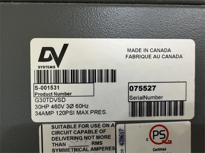 Used 2013 DV SYSTEMS G30TDVSD Rotary Screw & Sliding Vane Air Compressors Washington US | MachineryMax #1568207