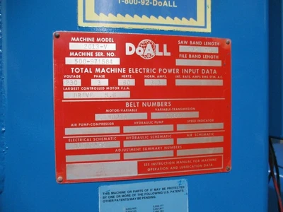 20" DoAll, vertical countour bandsaw, variable speed