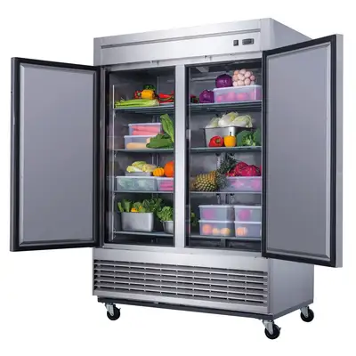 New | in-Stock Dukers New Dukers D55R Stainless Steel Solid 2-Door Commercial Reach-in Refrigerator Refrigerators Illinois US | Falcon Restaurant Supply #1376292
