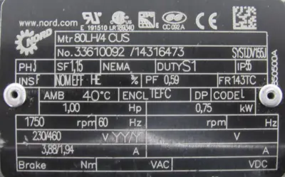 NEW NORD 80LH/4 CUS MOTOR 230/460V 1HP 80LH4CUS