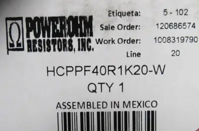 NEW HUBBELL PF40R1K20-W BRAKING RESISTOR 40OHMS 1200W HCPPF40R1K20-W