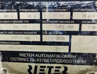 Reiter Automatik Strand Pelletizer Model ASG300