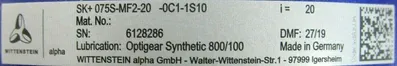 NEW WITTENSTEIN SK+075S-MF2-20-0C1-1S10 GEAR REDUCER SK075SMF2200C11S10