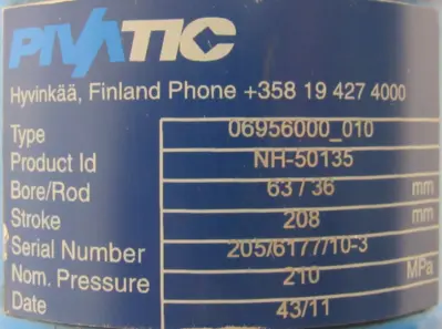 NEW PIVATIC NH-50135 CYLINDER NH50135 06956000-010 BORE/ROD 63/36MM STROKE 208MM