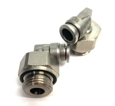 USED SMC METAL MALE ELBOW SWIVEL FITTING 10MM OD TUBE