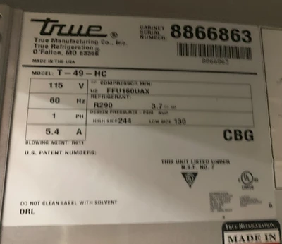 130-0047 True T-49-HC 54” 2 Door Self Contained Reach In Cooler Refrigerator