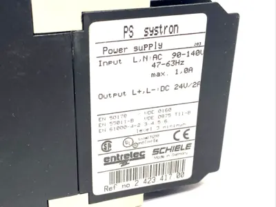 2.423.417.00,PS Systron | Entrelec Schiele 2.423.417.00 PS Systron Power Supply 90-140VAC 24VDC 2A - Used