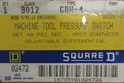 NEW SQUARE D 9012-GAW-4 PRESSURE SWITCH SER.C 9012GAW4