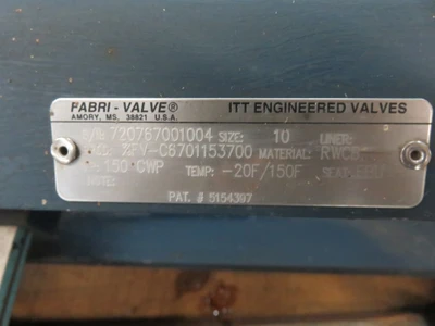 10" 150# Fabri-Valve Knife Gate Valve Air Operated , Unused Condition