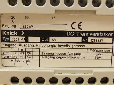 Knick 7206-A1 DC Isolation Amplifier 110VAC to 10VDC