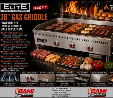 ELITE EFG36 Manual Countertop Gas Griddle, 36" | 90,000 BTU