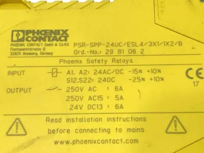 USED PHOENIX CONTACT SAFETY RELAY 2981062