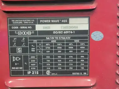 USED LINCOLN ELECTRIC POWER WAVE 455