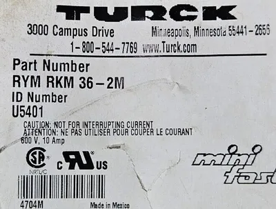 TURCK RYM RKM 36-2M CORDSET. Loc5E-25