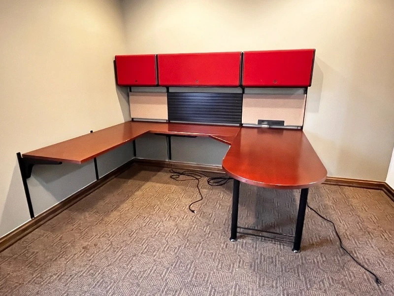 U-Shaped Desk with Roll-Top Wall Unit