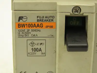 Fuji BW100AAG-3P100 3-Pole Auto Circuit Breaker 100A 500V 3Ph Molded Case