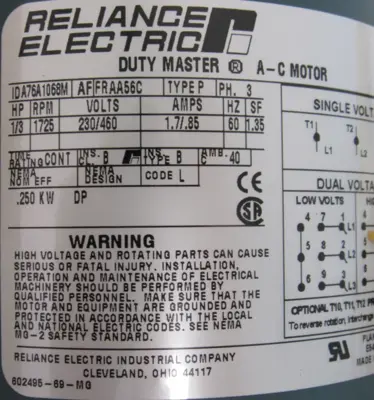 NEW RELIANCE ELECTRIC A76A1068M MOTOR 1/3HP 1725RPM 230/460V