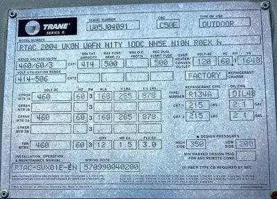 USED TRANE RTAC 2004 UK0N UAFN N1TY 1DDC NN5E N10N R0EX N