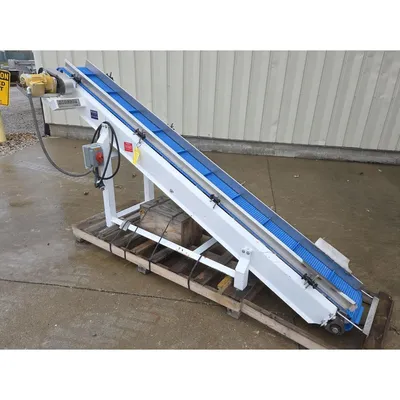 Used 12"W X 10 foot long Smalley Portable Inclined Cleated Belt Conveyor