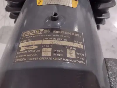 R6P355A | Gast Regenair  3PH, Baldor 37F444W436 4.5/5.5 HP 2850/3500 RPM Blower - For parts or not working