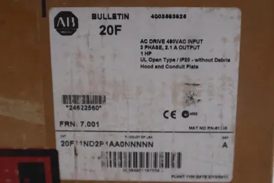 Allen Bradley 20F11ND2P1AA0NNNNN /A PowerFlex 753 2.1A Drive - STOCK GF801