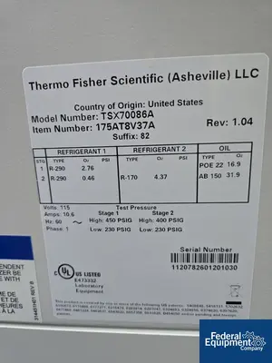 USED ThermoFisher Scientific Thermo Fisher Scientific ULT Freezer, Model TSX70086A