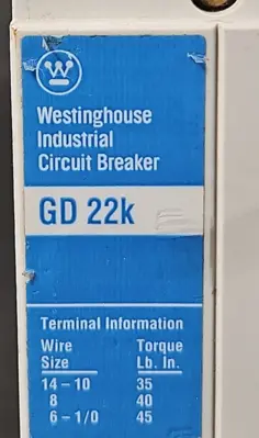 Westinghouse GD 22K Circuit Breaker 3 Poles 480V (BIN433)