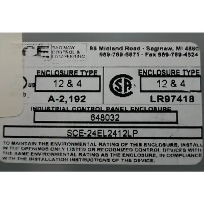 Used Electrical Enclosure, Nema 4, 24" x 24" x 12"