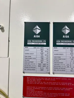 88 TON AIDA MODEL #DSF-N1-800 GAP FRAME PRESS: YOBRO #25102