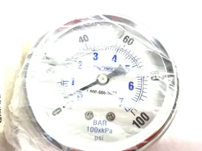 ICO300-101-100L | Spray Systems  Pressure Gauge 2.5" Face 0-100psi, 1/4" LM - New – Open box