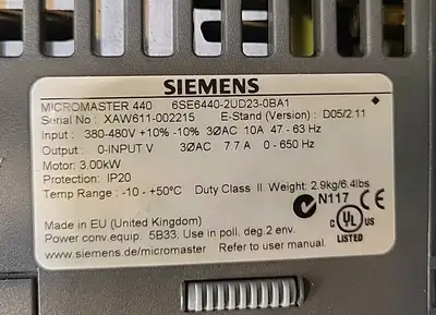 Siemens 6SE6440-2AD23-0BA1 Micromaster 440 Drive Loc1B12