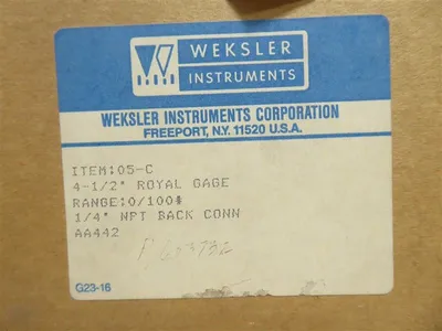 Weksler Instruments 05-C 4-1/2" Royal Gauge 0 - 100 PSIG AA442 1/4" NPT Back Used