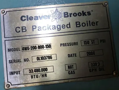 USED 2004 CLEAVER BROOKS 4WG-200-800-150