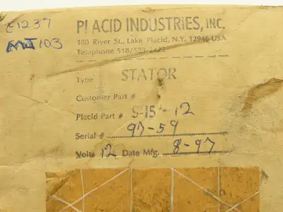 Placid Industries S15-12 Electro Magnetic Stator Clutch/Brake 12VDC