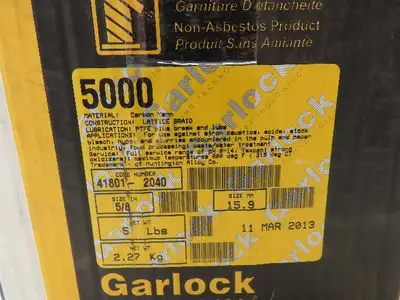 Garlock 5000 Braided Carbon Fiber PTFE Valve Packing Gasket Seal 5/8" Sq 5Lb
