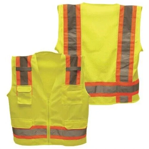 PRM PRO Hi-Vis Safety Vest Class 2 DOT Strips Zipper Closure 6 Pockets 3XL