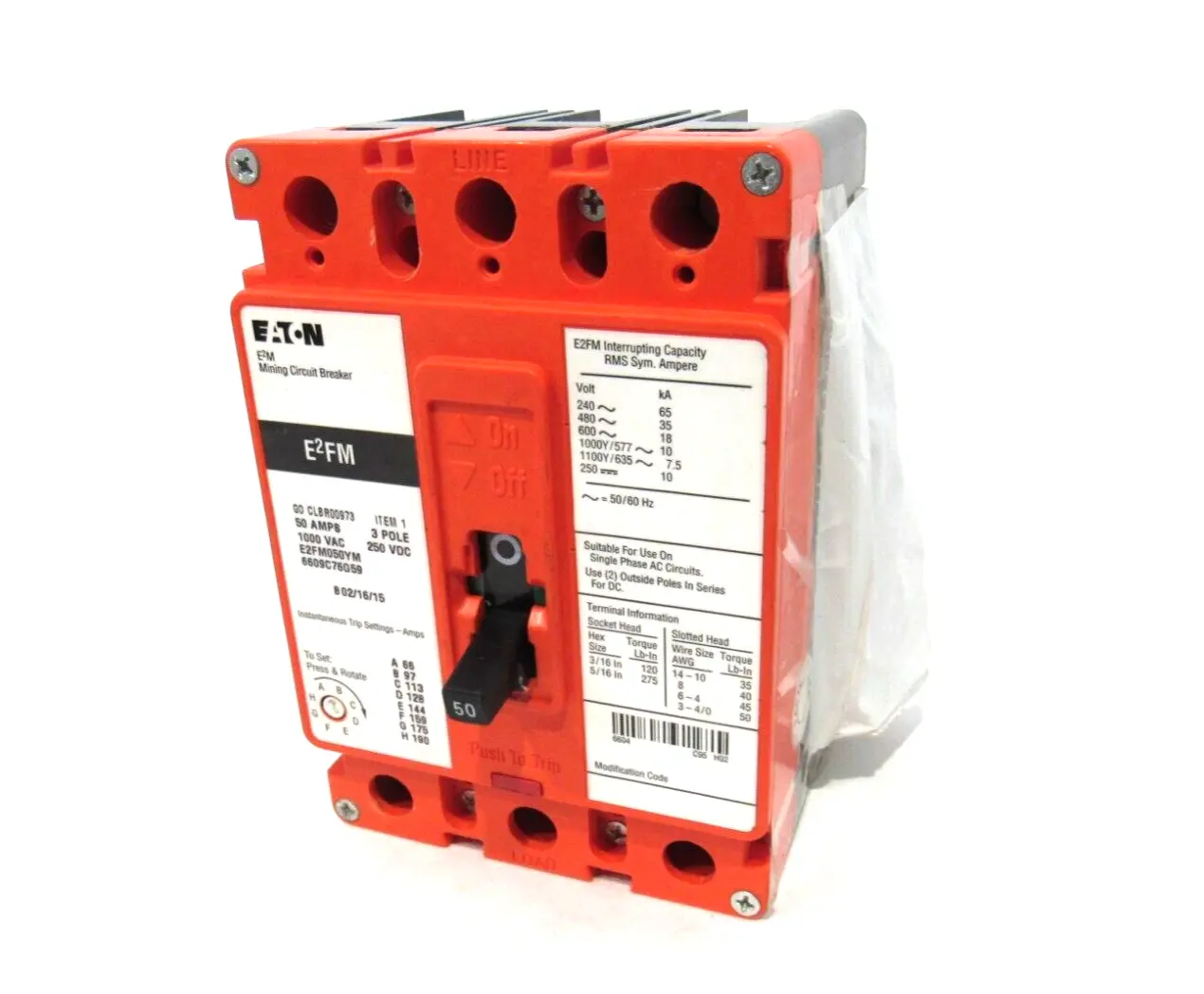 NEW EATON E2FM050YM CIRCUIT BREAKER 3 POLE 50AMP