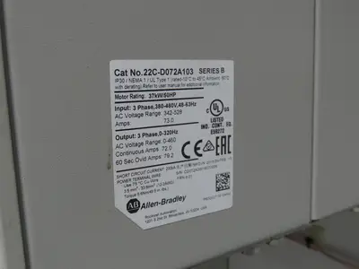 Allen Bradley 22C-D072A103 Powerflex 400 AC Drive VFD 50Hp 460V 3Ph Enclosure