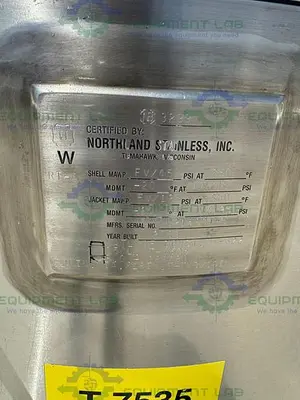 USED NORTHLAND 250 LITER STAINLESS STEEL JACKETED REACTOR FV/ 45 PSI W/ MIXER