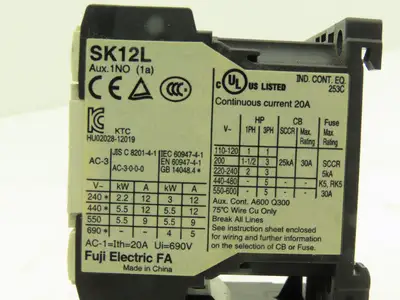 Fuji SK12L Motor Starter Contactor 5.5kW 600V & Overload 0.8-1.2A Lot of 2