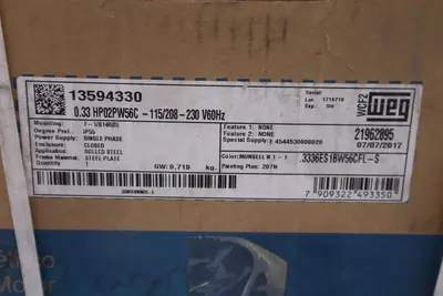 NEW WEG 0.33 HP02PW56C-115/208-230V 60HZ IP55 .3336ES1BW56CFL-S STOCK H176