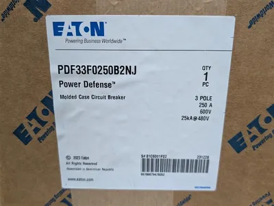 250A Eaton PDF33F0250B2NJ Power Defense Circuit Breaker LSI 3 pole 600VAC New NIB