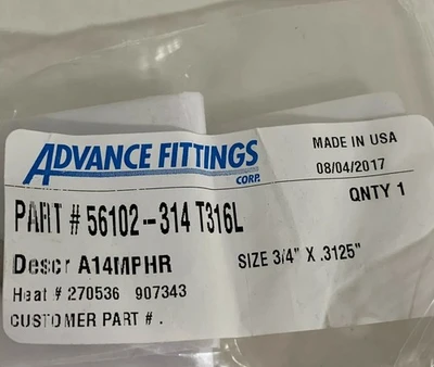 NEW ADVANCE FITTINGS  CORP A14MPHR