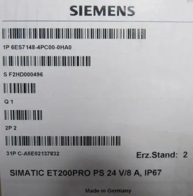 NEW SIEMENS 6ES7148-4PC00-0HA0 POWER SUPPLY SIMATIC ET200PRO 6ES71484PC000HA0