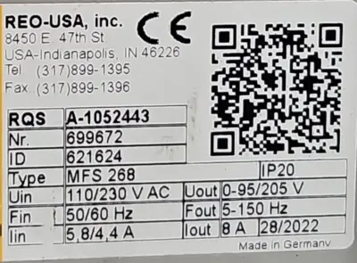 REO Elektronik REOVIB MFS 168 Variable Frequency Controller (BIN2.2.2)