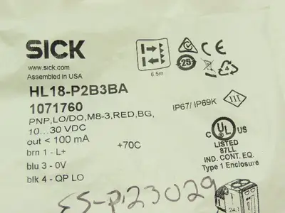 Sick HL18-P2B3BA Photoelectric Proximity Sensor 0.03-6.5m Sensing Range